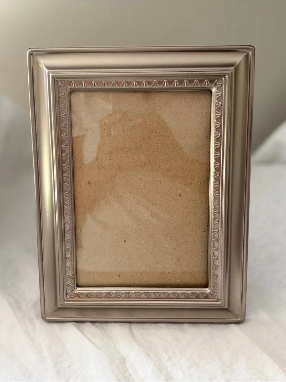 Vintage style, pewter tone, picture frame beaded border brushed silver frame